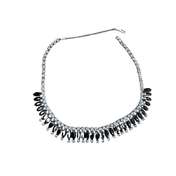 Vintage Clear and Black Glass Rhinestone Choker - Picture 1 of 6